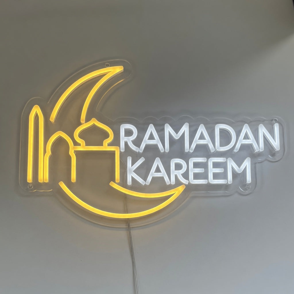 Ramadan Kareem LED Neon Sign with Crescent Moon Accent - Shineneon