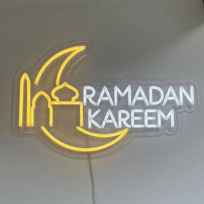Ramadan Kareem LED Neon Sign with Crescent Moon Accent - Shineneon