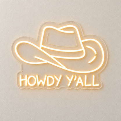 Howdy Y'all Cowboy LED Neon Sign for Bar Light Up Business Decor - Natural Light Product Image
