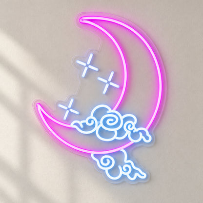 Half Moon with Stars and Clouds LED Neon Sign Dimmable Wall Light - Natural Light Product Image