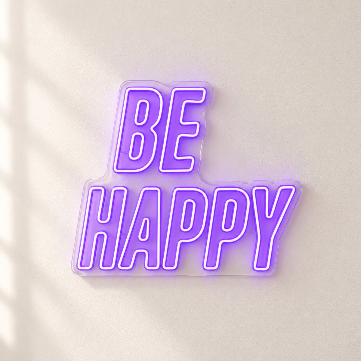 Be Happy LED Neon Sign Caps on Backboard - Natural Light Product Image
