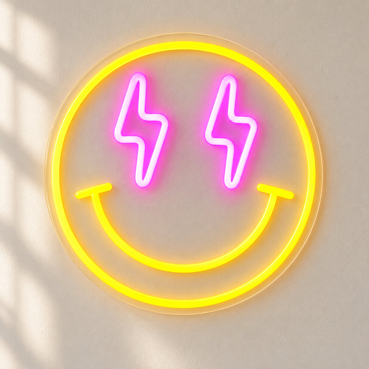 Smiley Face Lighting Bolt LED Neon Sign for Man Cave - Natural Light Product Image