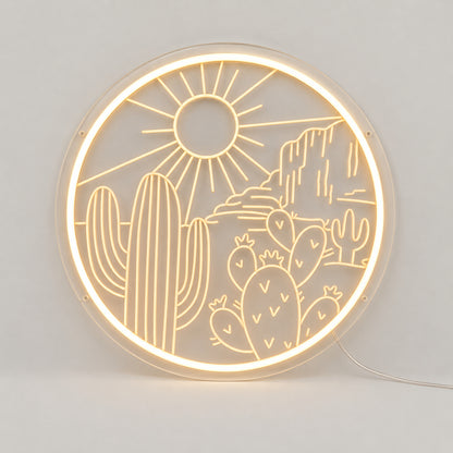 Round Cactus Sun Desert Vintage LED Neon Sign Wall Neon Signs - Solid Background