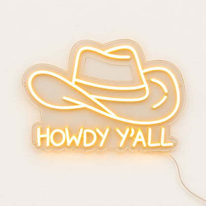 Howdy Yall Cowboy Hat LED Neon Sign Wall Neon Signs - Solid Background
