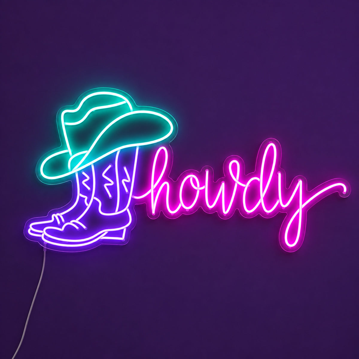 Howdy Cowboy Boot Hat LED Neon Sign Wall Neon Signs - Solid Background