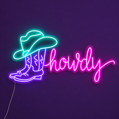 Howdy Cowboy Boot Hat LED Neon Sign Wall Neon Signs - Solid Background