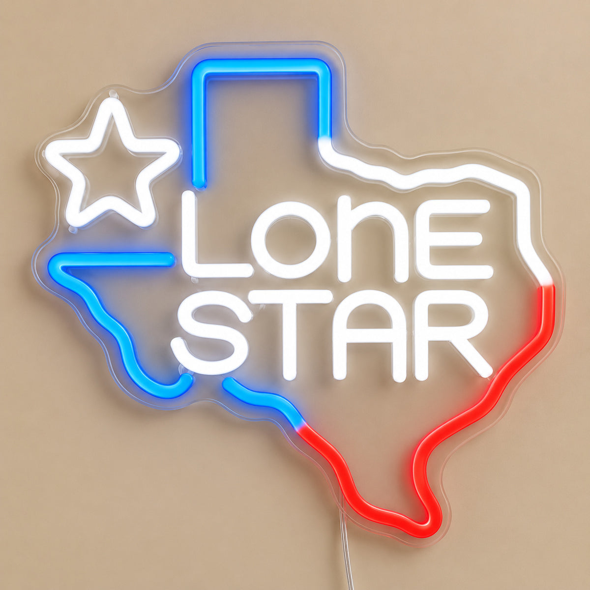 Lone Star Text Texas Outline Garage LED Neon Sign Wall Neon Signs - Solid Background