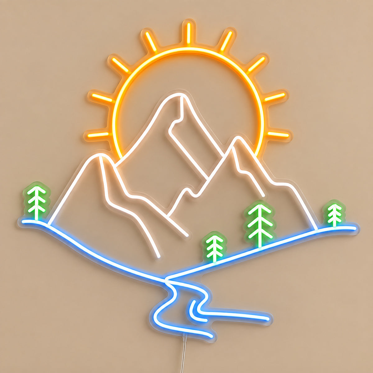 Mountain Sun River Pines LED Neon Sign Wall Neon Signs - Solid Background