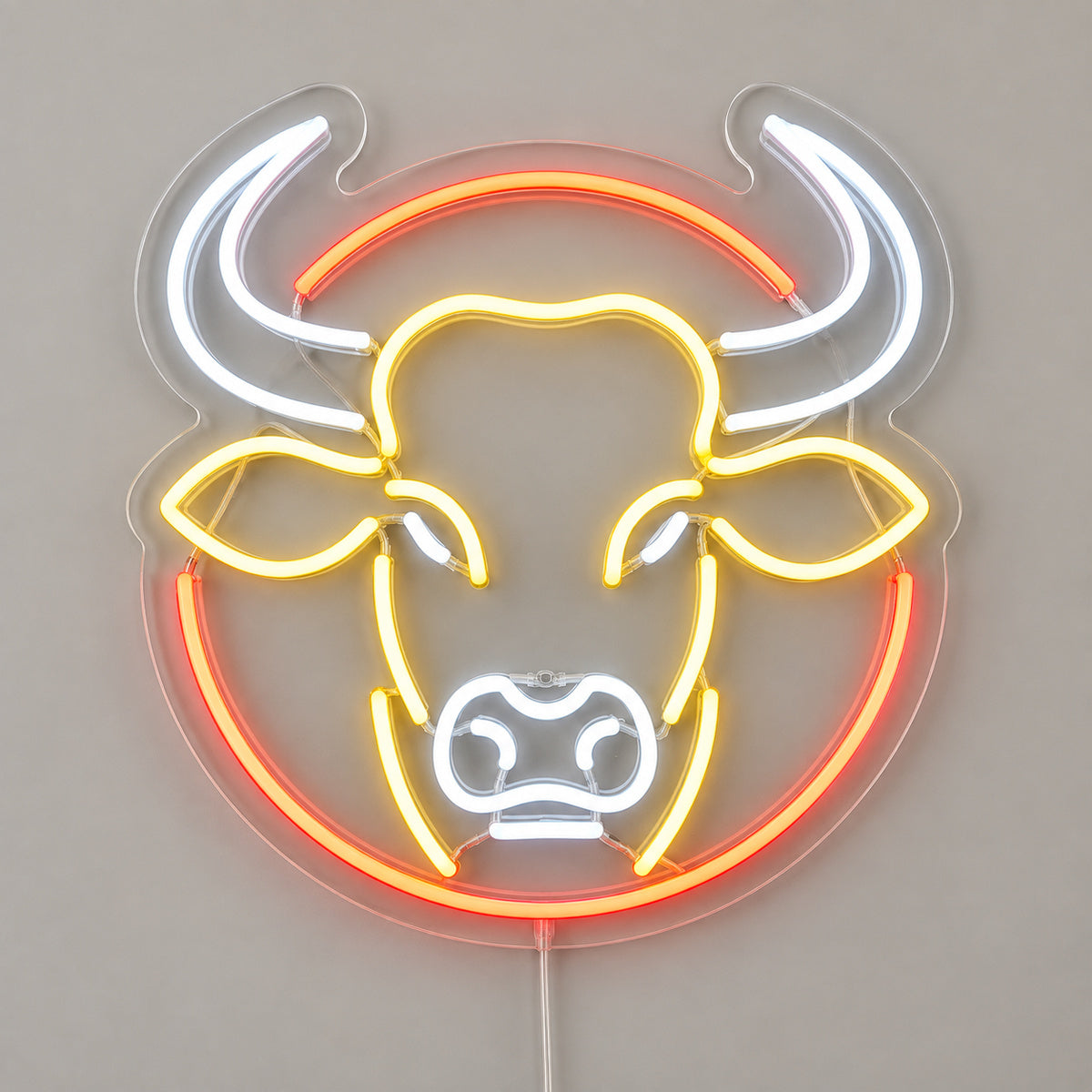 Round Frame Bull Head Vintage LED Neon Sign Wall Neon Signs - Solid Background
