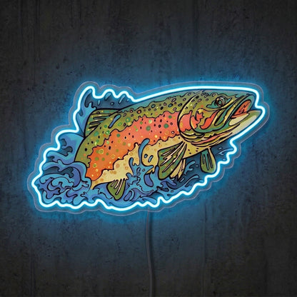 ShineNeon™ Rainbow Trout Splash neon sign USB Power - LED neon sign close-up detail