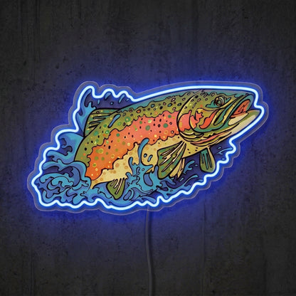 ShineNeon™ Rainbow Trout Splash neon sign USB Power - Neon sign mounted on wall in room