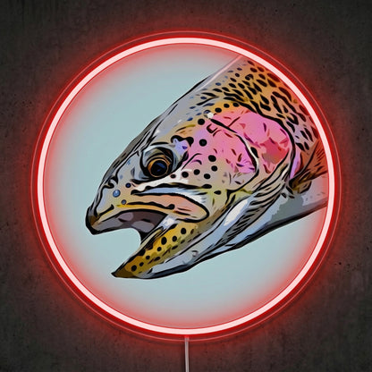 ShineNeon™ Floral Trout Medallion neon sign USB Power - Neon sign mounted on wall in room
