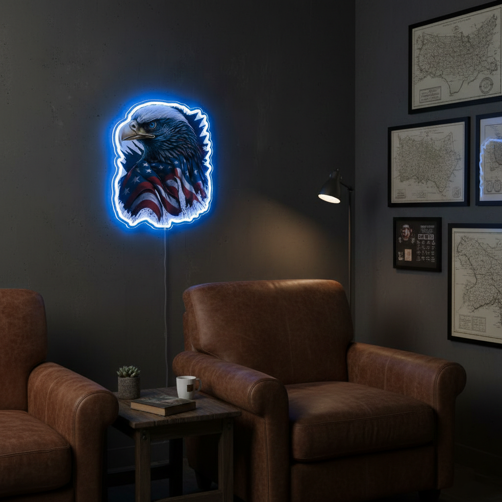 ShineNeon™  Patriotic American Eagle LED Sign - US Flag Wall Decor for Man Cave & Garage