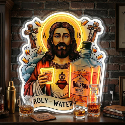 ShineNeon™ Holy Water Bourbon Jesus Neon Sign - Funny Home Bar & Man Cave Wall Decor - USB Power