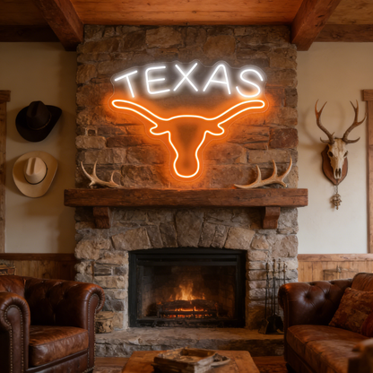 Texas Longhorn USB LED Neon Sign for Bar Game Room & Man Cave Wall Decor