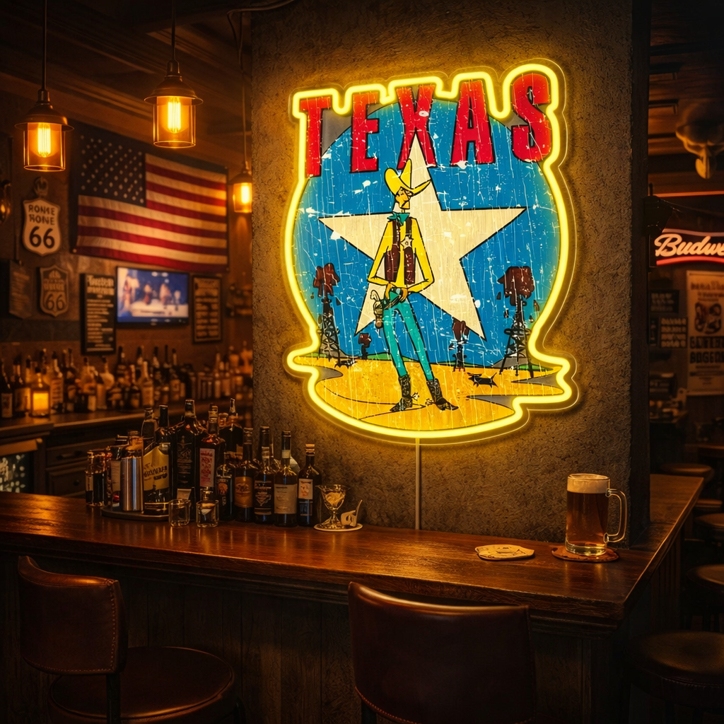 ShineNeon™ Vintage Lone Star Texas Cowboy LED Neon Sign Wall Art USB Powered