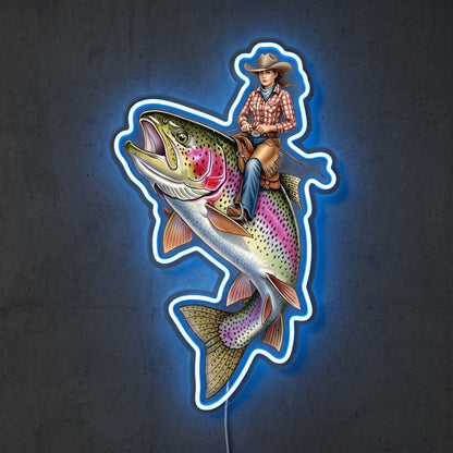 ShineNeon™ Color Splash Trout neon sign USB Power - Neon sign mounted on wall in room