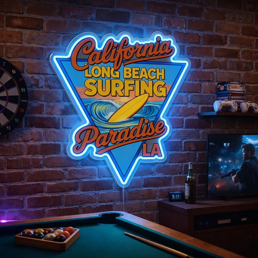 ShineNeon™ California Long Beach Surfing Paradise LED Neon Sign - LA Retro Wall Decor USB Power