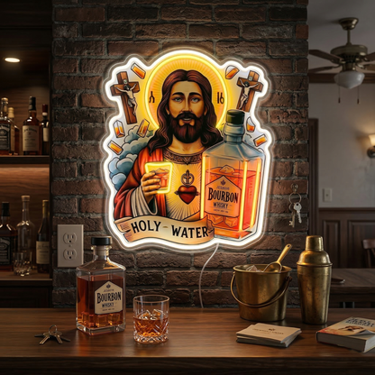 ShineNeon™ Holy Water Bourbon Jesus Neon Sign - Funny Home Bar & Man Cave Wall Decor - USB Power