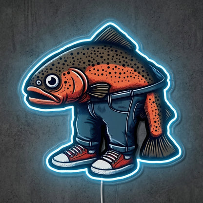 ShineNeon™ Boots Fish Character neon sign USB Power - Neon sign mounted on wall in room