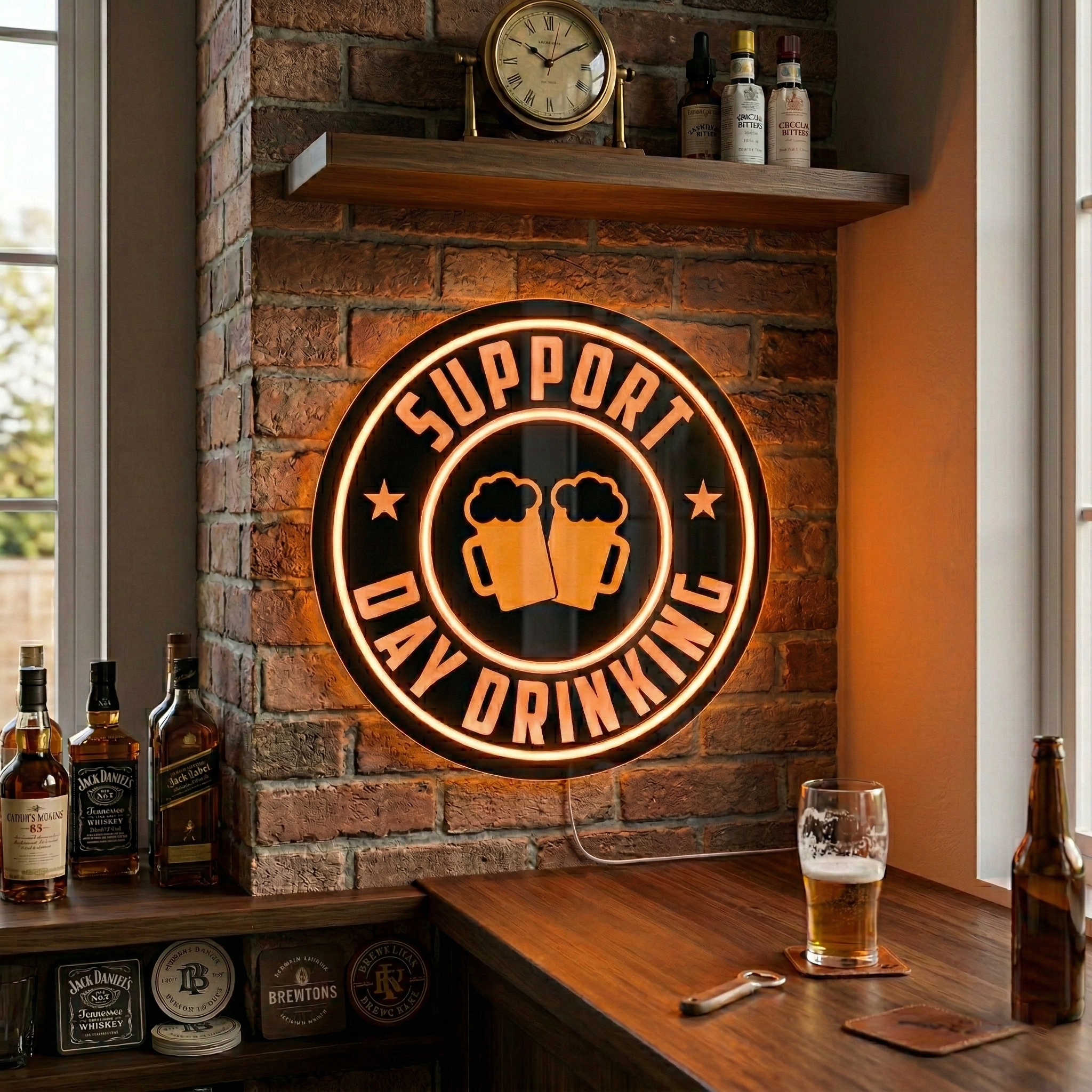 ShineNeon™ Support Day Drinking LED Neon Sign Beer Bar Decor Man Cave USB Powered