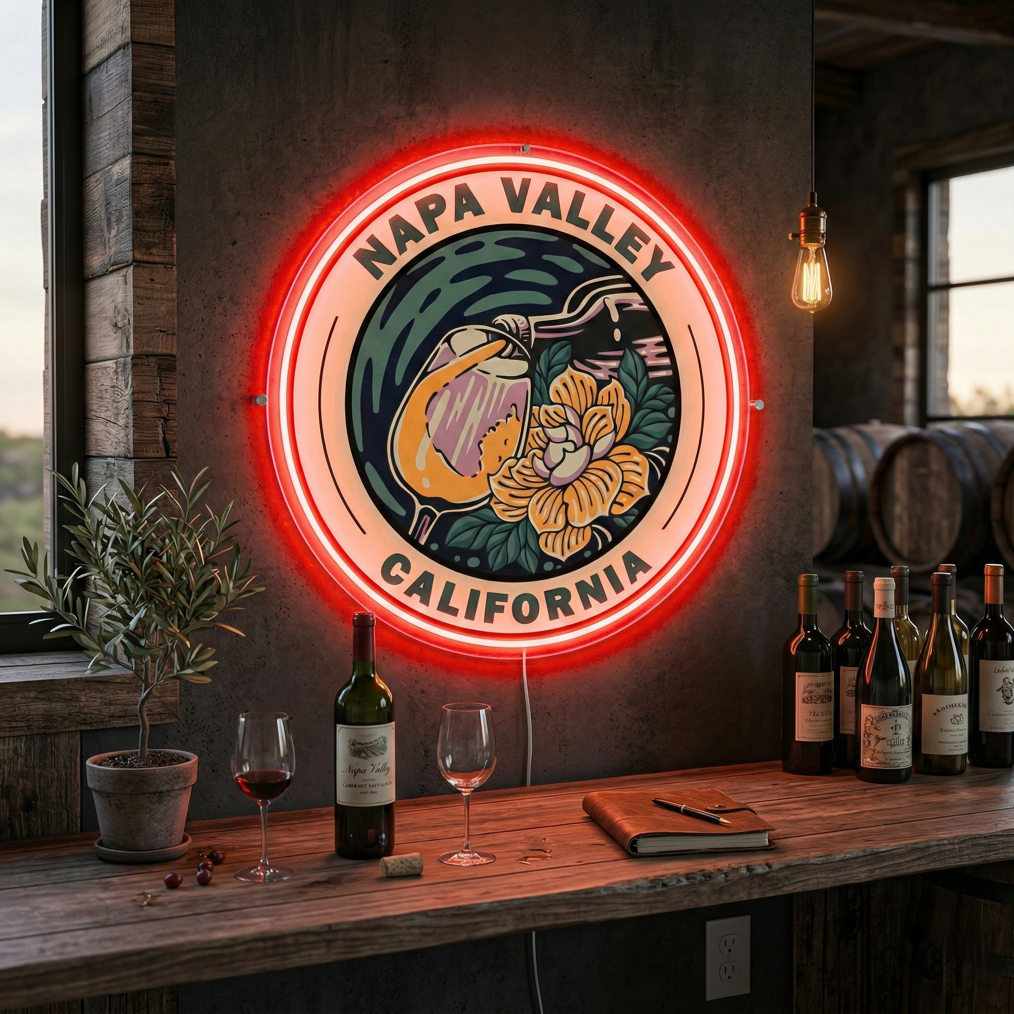 ShineNeon™ Napa Valley Wine Art LED Neon Sign - California Vineyard Wall Decor USB Powered