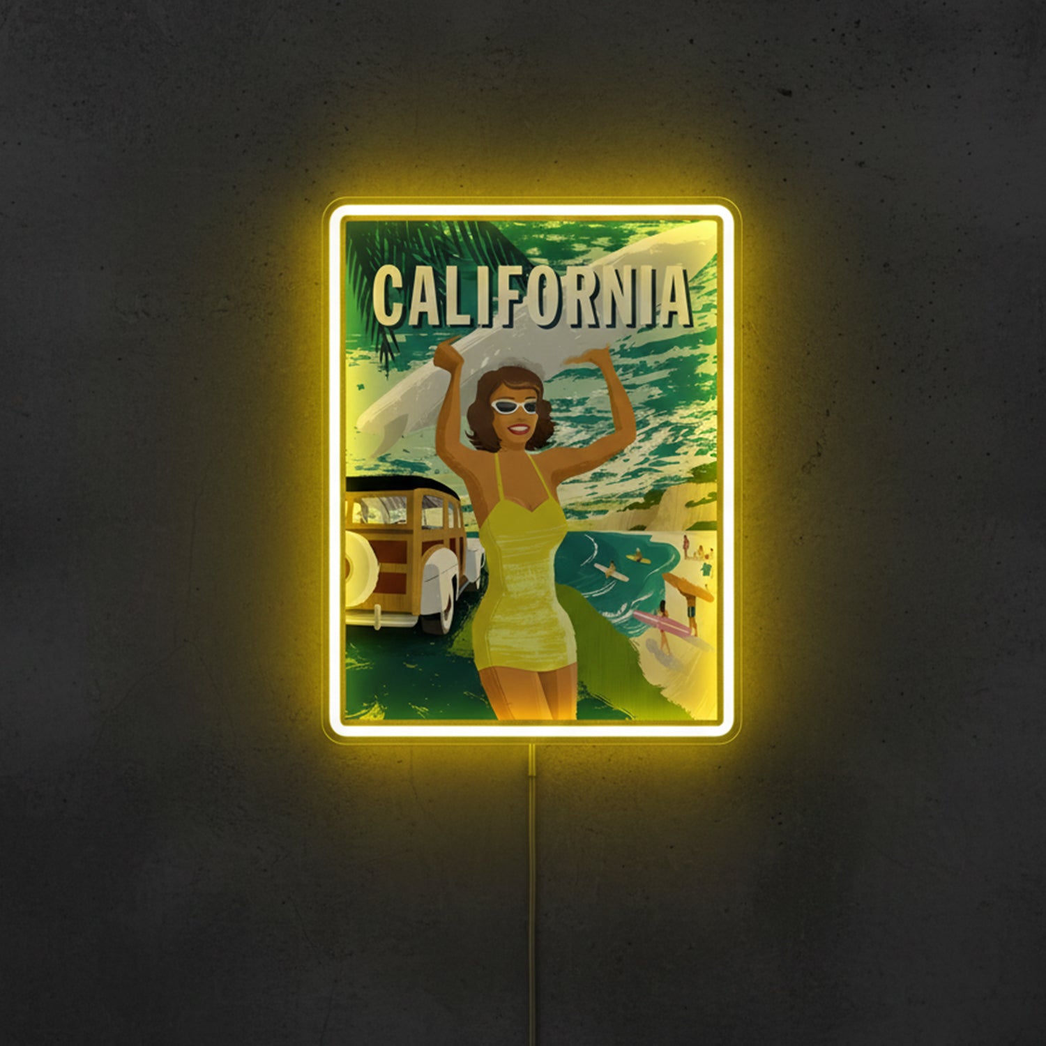 ShineNeon™ Retro California Surf Girl LED Neon Sign - Vintage Beach Wall Decor (USB Powered)