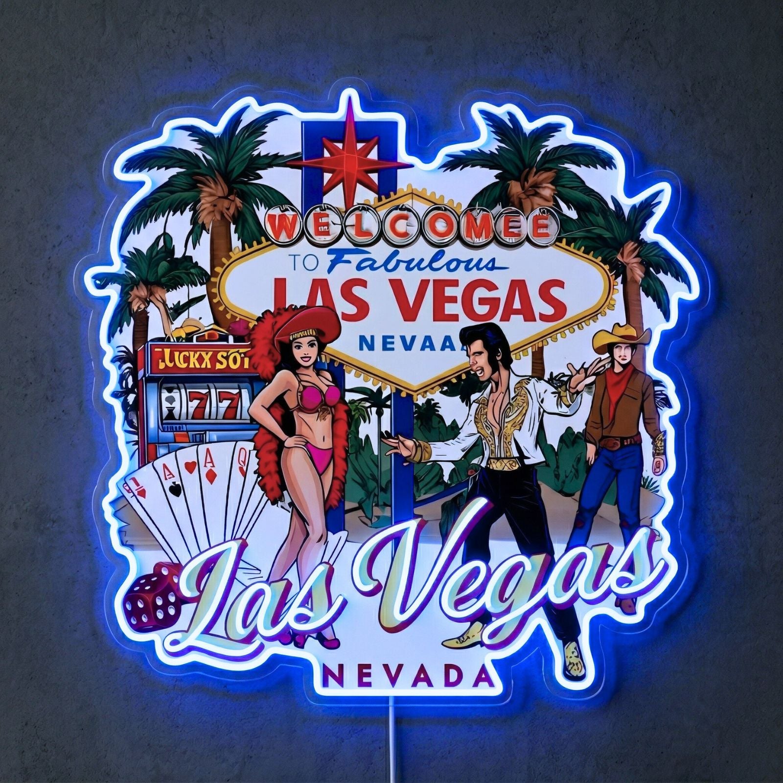 ShineNeon™ Las Vegas Palm Glow neon sign USB Power - Neon sign mounted on wall in room