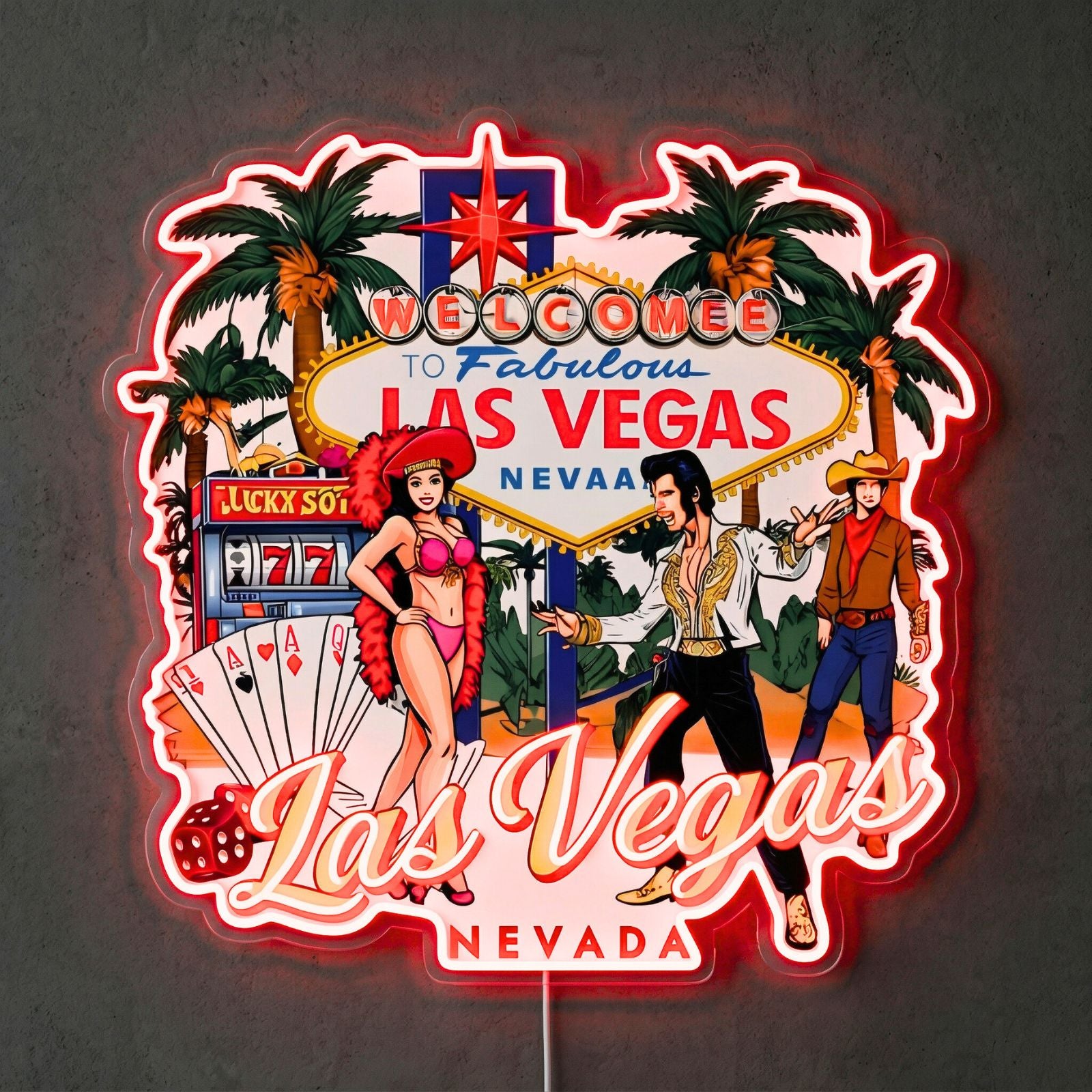ShineNeon™ Las Vegas Palm Glow neon sign USB Power - Custom LED neon sign front view