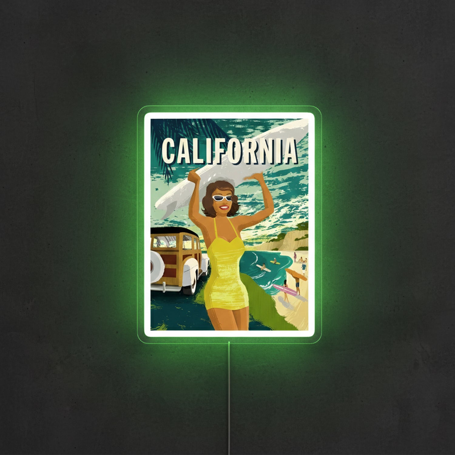 ShineNeon™ Retro California Surf Girl LED Neon Sign - Vintage Beach Wall Decor (USB Powered)