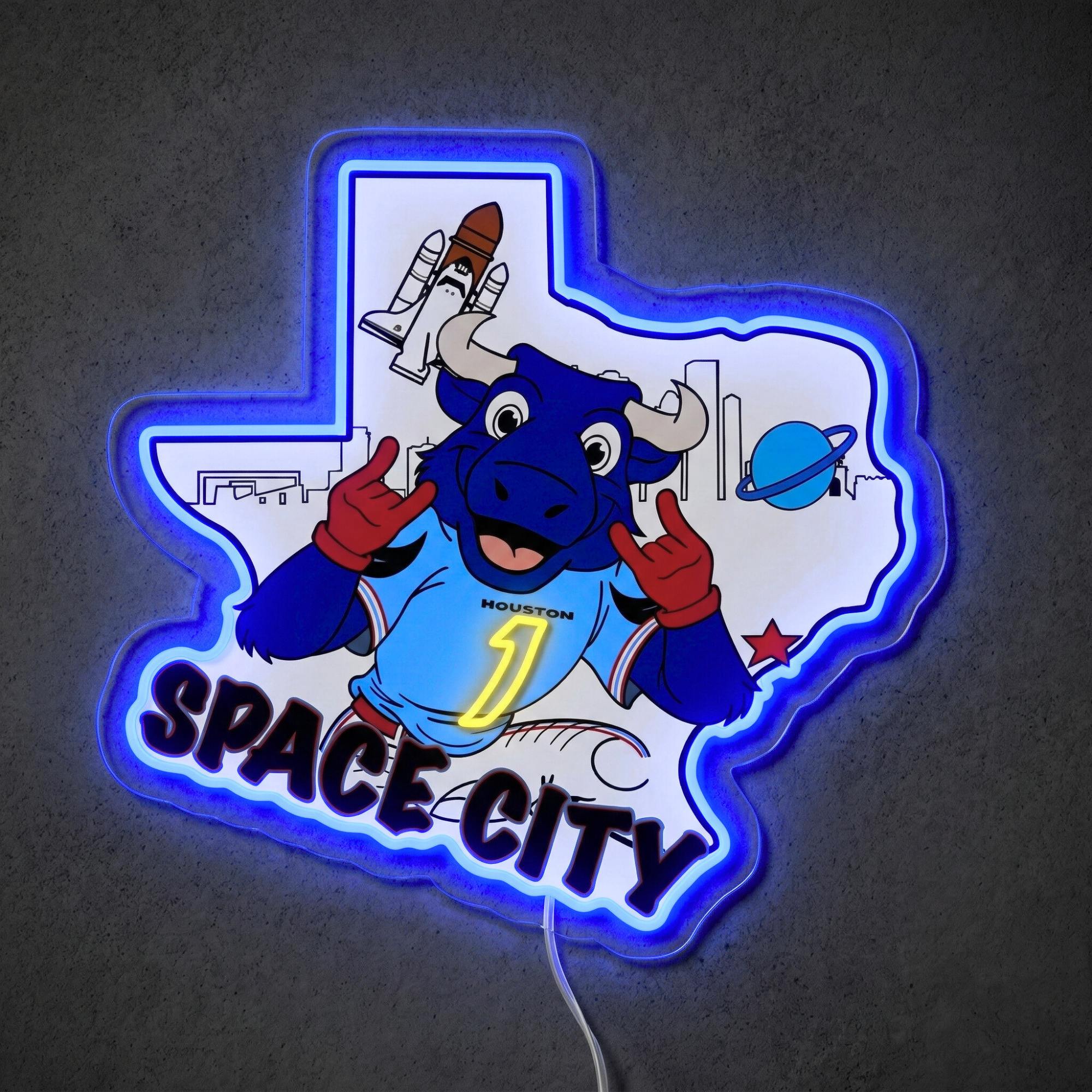 ShineNeon™ Houston Space City Texas Bull LED Neon Sign Multi-Color Sport Cave Vibe USB Power