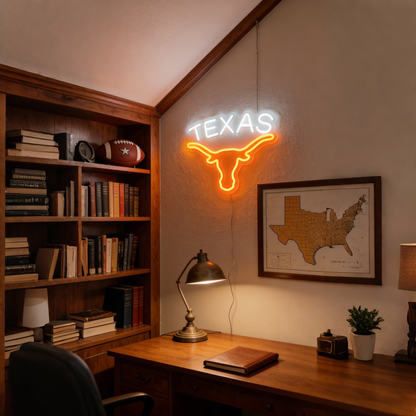Texas Longhorn USB LED Neon Sign for Bar Game Room & Man Cave Wall Decor