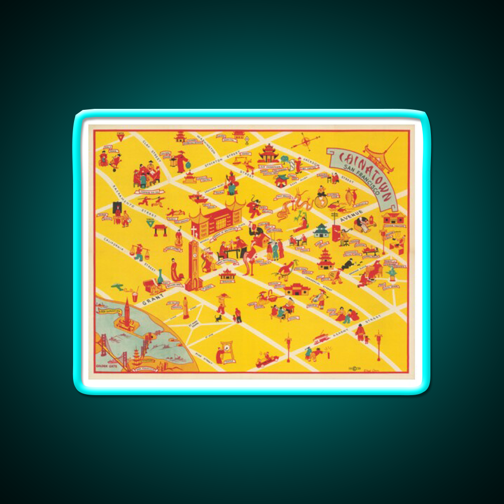 1939 Map Of Chinatown In San Francisco Asian Cultural Led Neon Sign Rgb Color