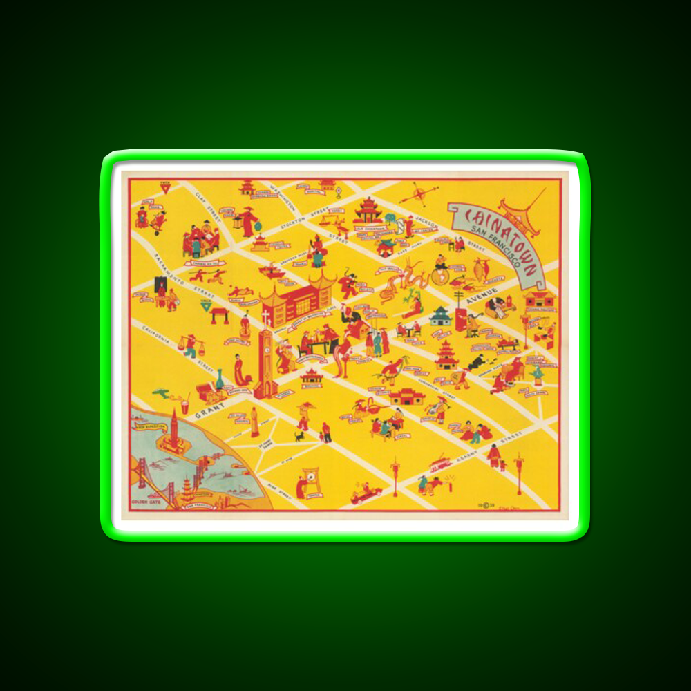 1939 Map Of Chinatown In San Francisco Asian Cultural Led Neon Sign Rgb Color