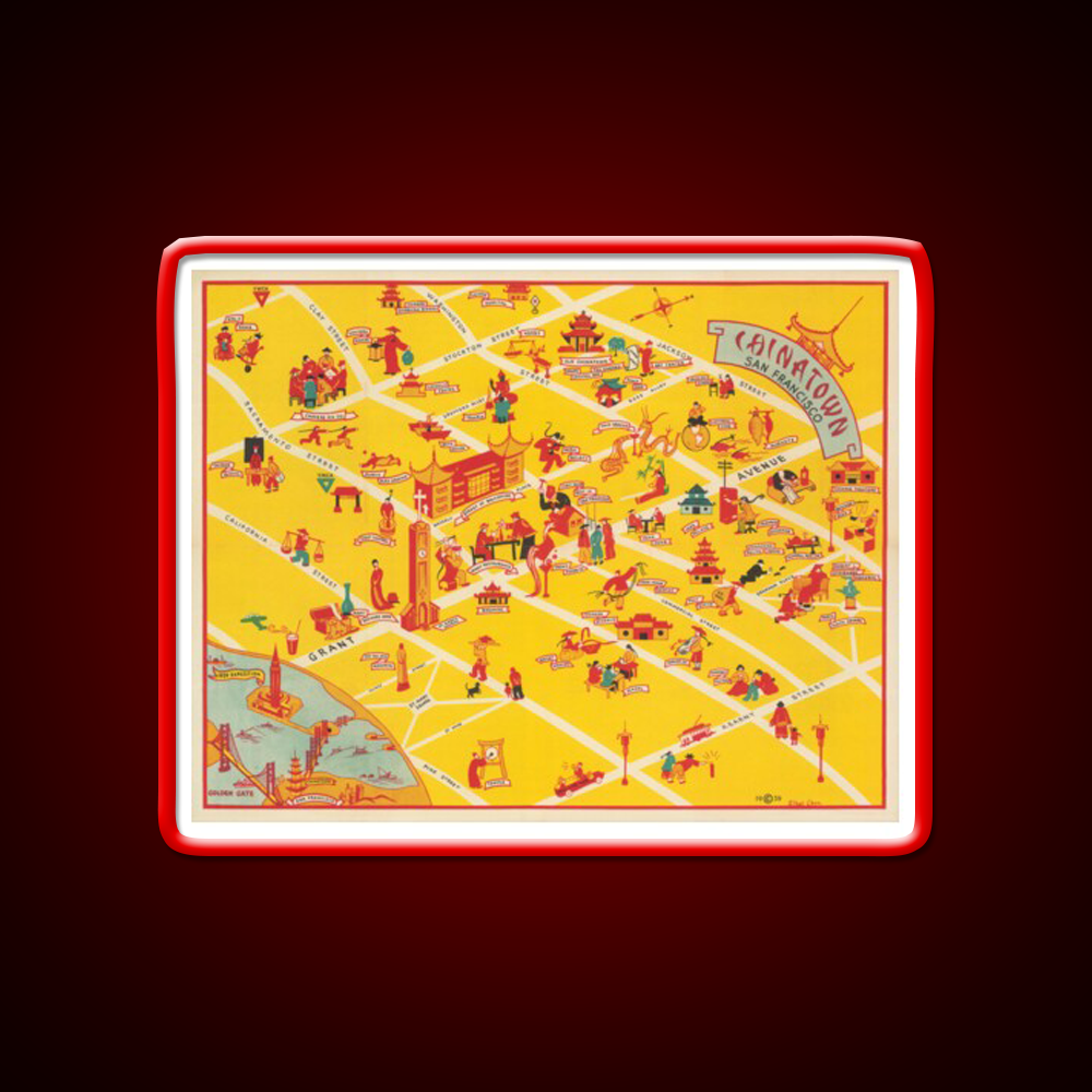 1939 Map Of Chinatown In San Francisco Asian Cultural Led Neon Sign Rgb Color