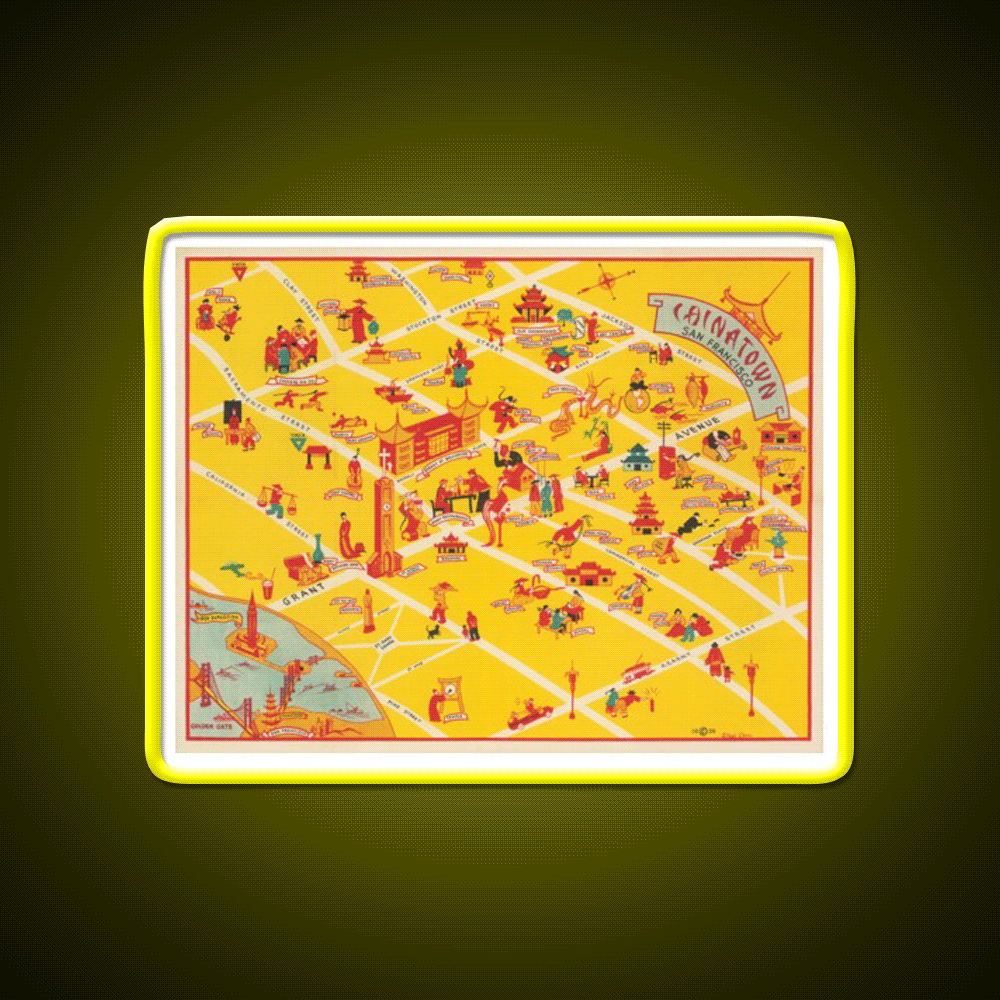 1939 Map Of Chinatown In San Francisco Asian Cultural Led Neon Sign Rgb Color