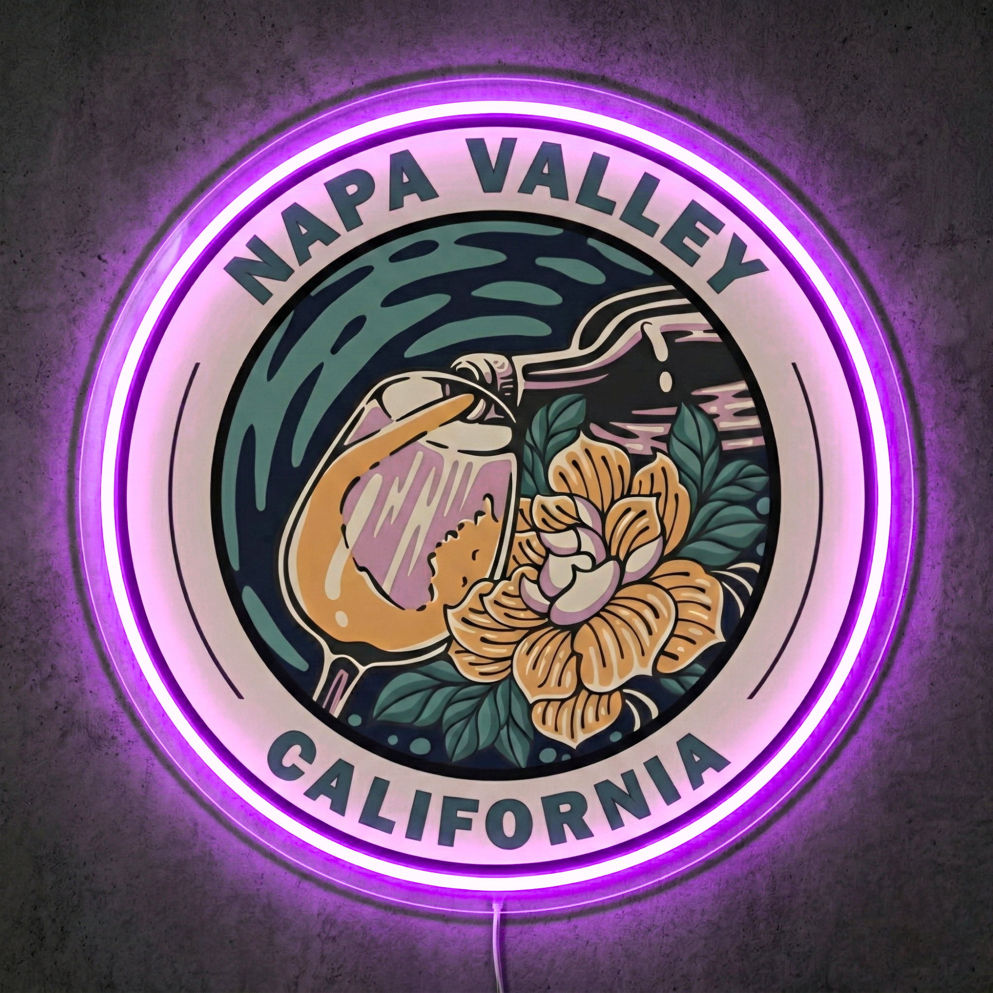 ShineNeon™ Napa Valley Wine Art LED Neon Sign - California Vineyard Wall Decor USB Powered