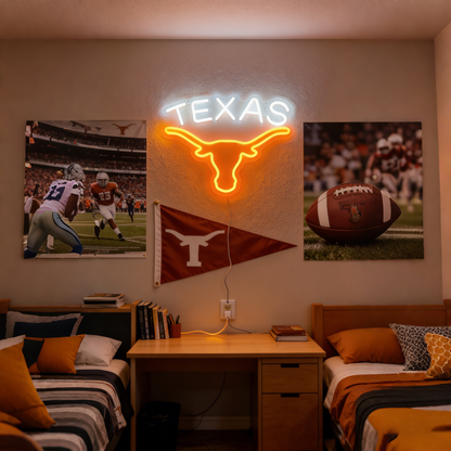 Texas Longhorn USB LED Neon Sign for Bar Game Room & Man Cave Wall Decor