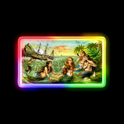 19Th Mermaids At Ship Wreck Barber Shop Haircut Led Neon Sign - LED neon sign close-up detail