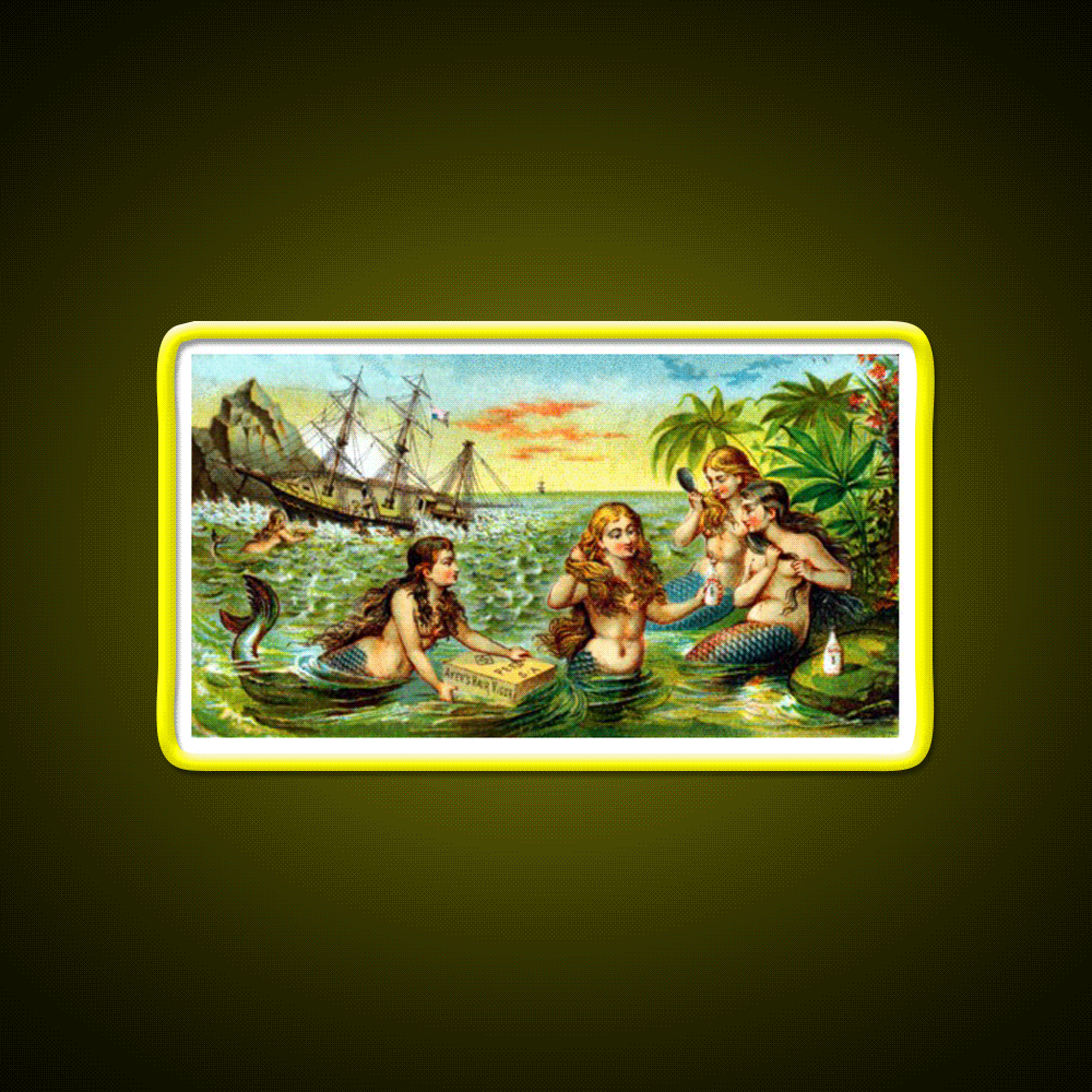 19Th Mermaids At Ship Wreck Barber Shop Haircut Led Neon Sign