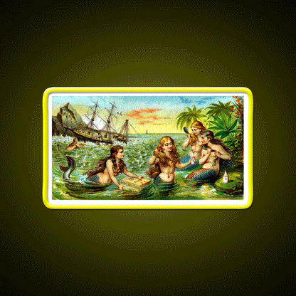 19Th Mermaids At Ship Wreck Barber Shop Haircut Led Neon Sign - Custom LED neon sign front view