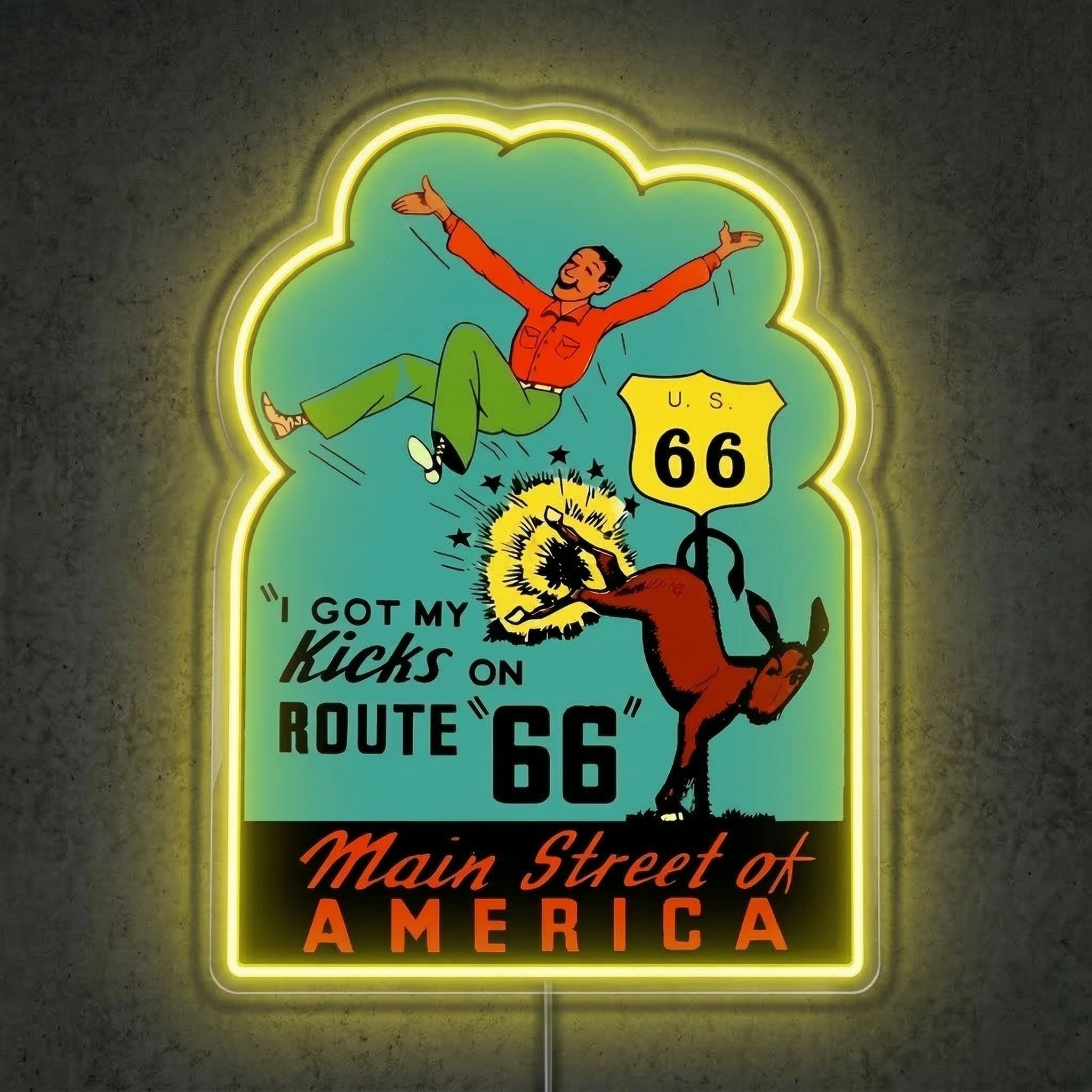 ShineNeon™ I Got My Kicks on Route 66 LED Neon Sign Vintage Garage & Man Cave Decor USB Power