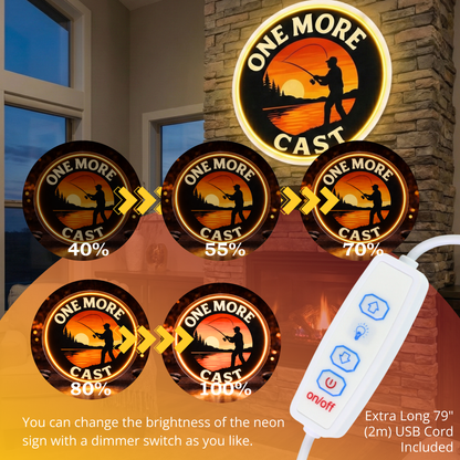 ShineNeon™ One More Cast Fishing LED Neon Sign - Sunset Lake House Wall Decor for Mancave