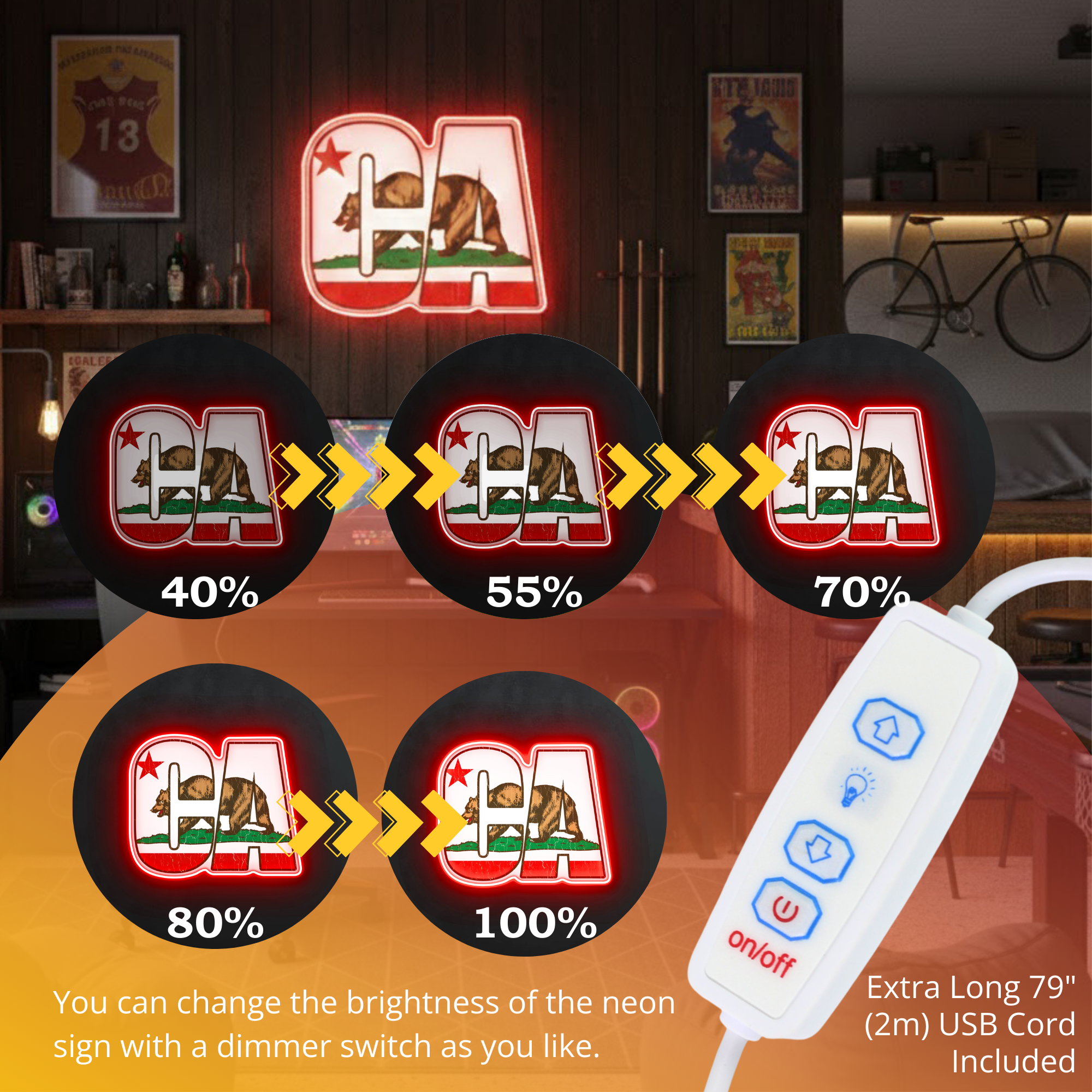 ShineNeon™ CA Bear LED Neon Sign - USB Power State Pride Wall Decor