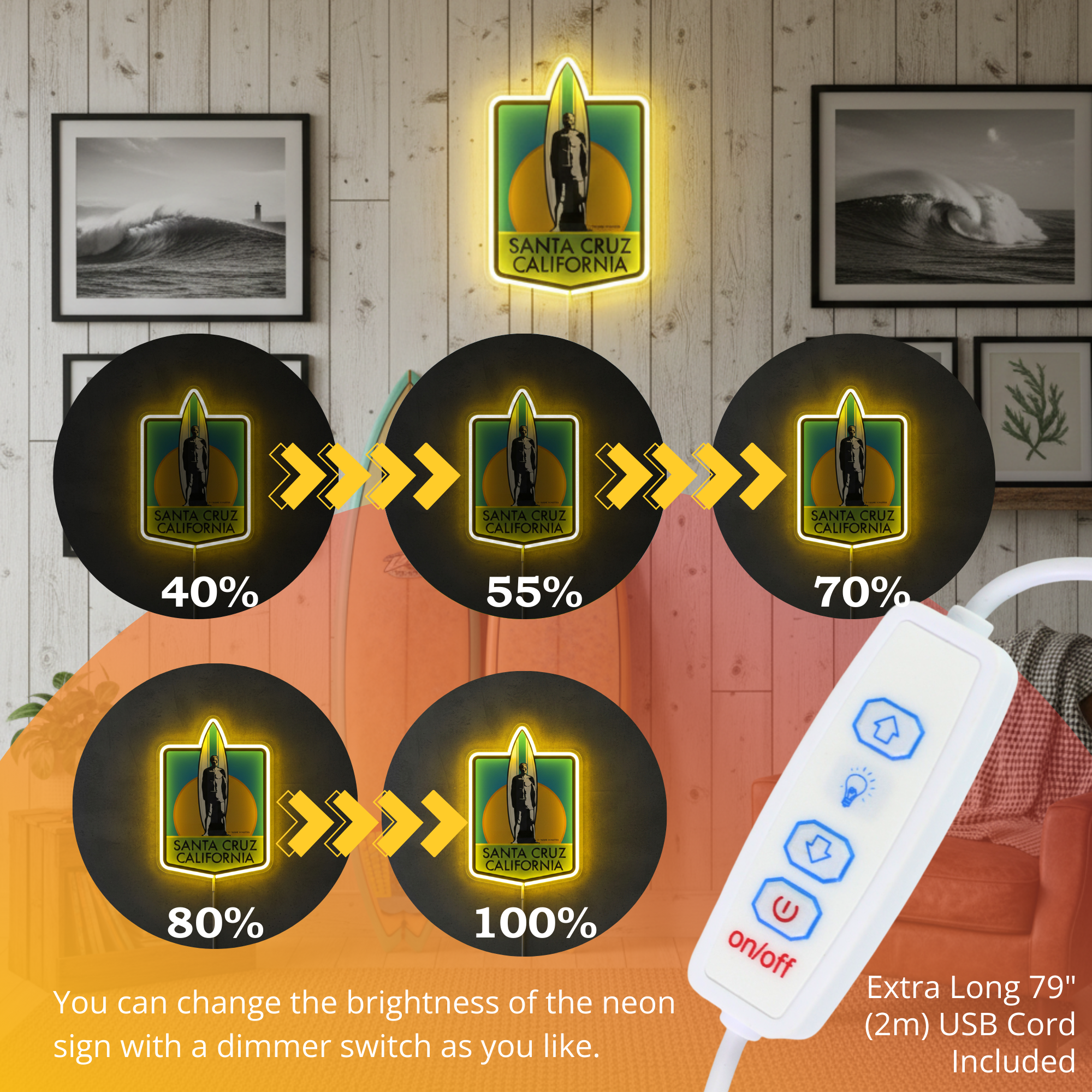 ShineNeon™ Retro Surf California LED Neon Sign - Vintage Beach Vibe Wall Art (USB Powered)