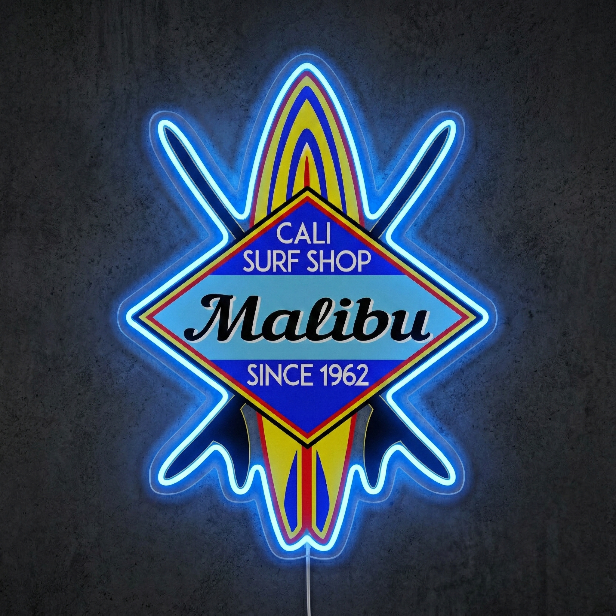 ShineNeon™ Malibu Cali Surf Shop LED Neon Sign - Retro Beach Vibe Wall Decor (USB Powered)