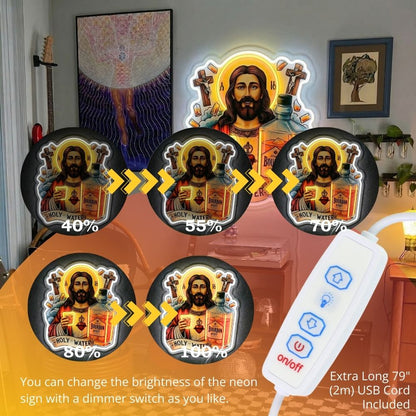 ShineNeon™ Holy Water Bourbon Jesus Neon Sign - Funny Home Bar & Man Cave Wall Decor - USB Power