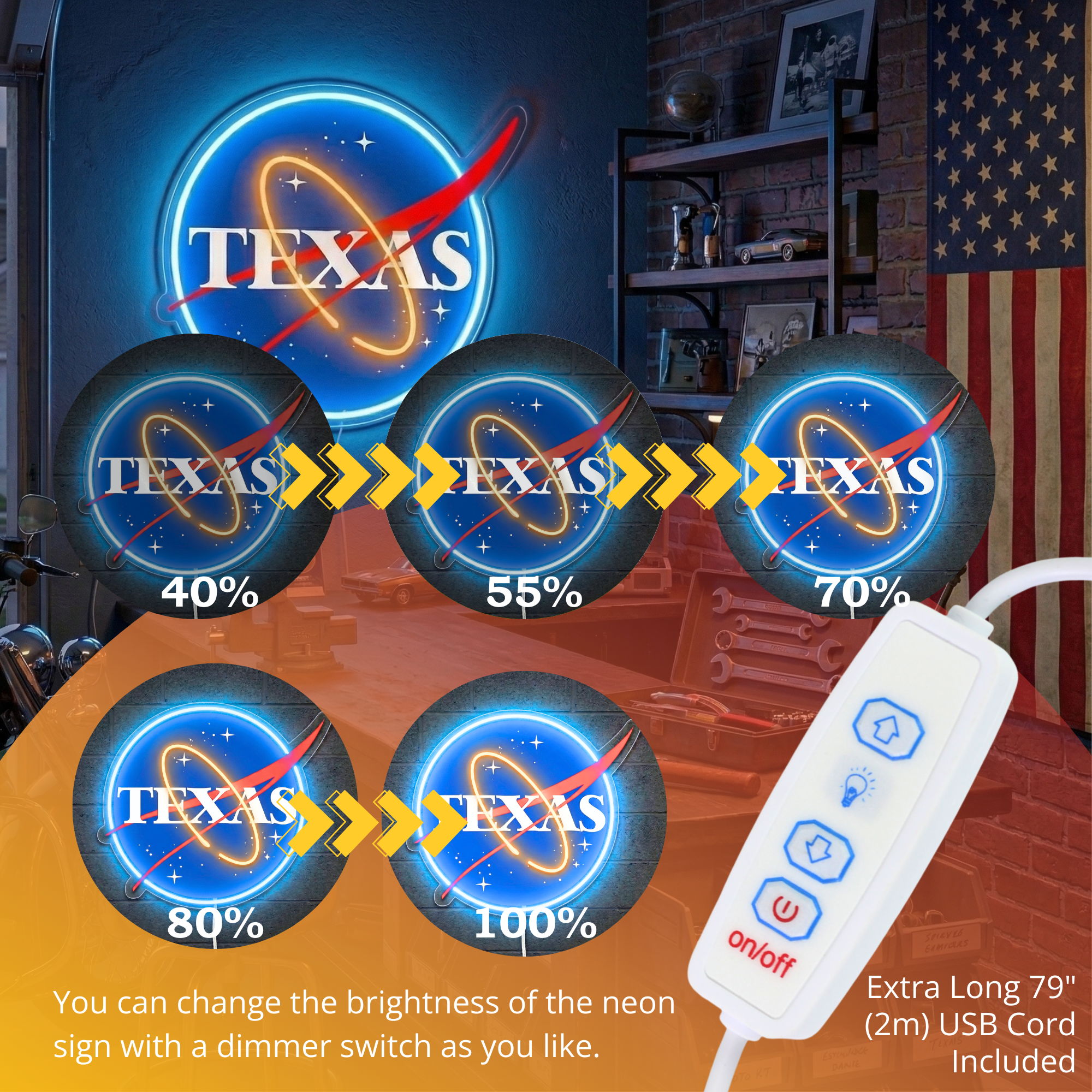 ShineNeon™ Texas Space NASA Style LED Neon Sign Home Wall Art USB Powered