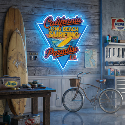 ShineNeon™ California Long Beach Surfing Paradise LED Neon Sign - LA Retro Wall Decor USB Power