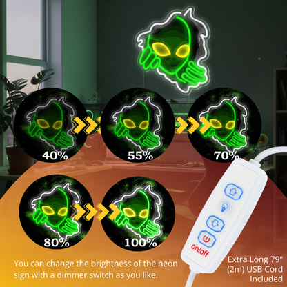 ShineNeon™ Alien LED Neon Sign - Galactic Green Neon Wall Decor for Man Cave & Gaming Room